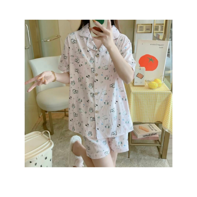 ชุดนอน ผ้าฝ้ายแท้ ระบายอากาศได้ดี สวมใส่สบาย ขาสั้น