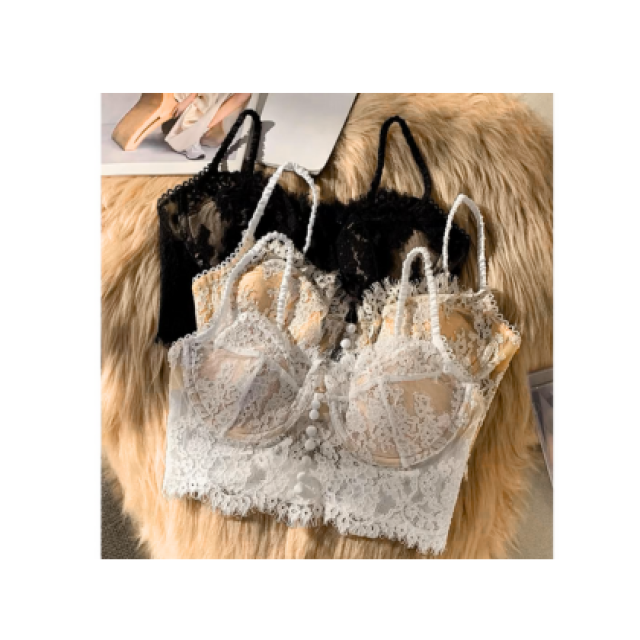 บราเล็ตบราลูกไม้สายเดี่ยว งานลูกไม้พรีเมี่ยม มีฟองน้ำไม่บาง ชั้นใน สายเดี่ยวลูกไม้