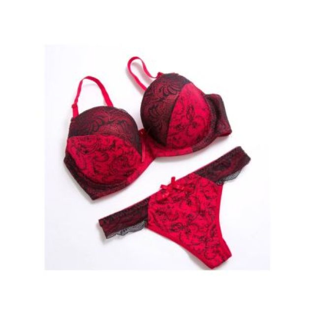 ผู้หญิงเซ็กซี่ Bra ชุด Plus ขนาดดอกไม้ลูกไม้ Bralette  สีแดง