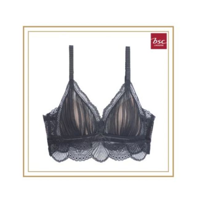 BSC Lingerie ชุดชั้นในเซ็กซี่ลูกไม้ ไร้โครง ผ้าพลีท ผสมลูกไม้  สีดำ