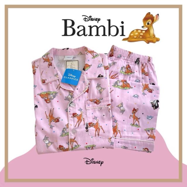 ชุดนอนลายกวาง แบบแขนสั้น สีชมพู