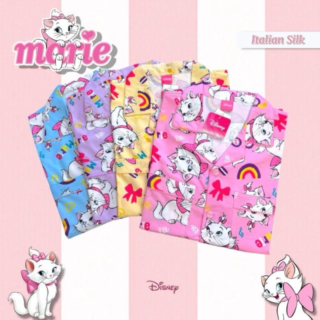 ชุดนอน แมวมารี Marie ผ้าไหมอิตาลี่ รอบอก 44” ลิขสิทธิ์แท้ Disney ขาสั้นมีกระเป๋า 2 ข้าง