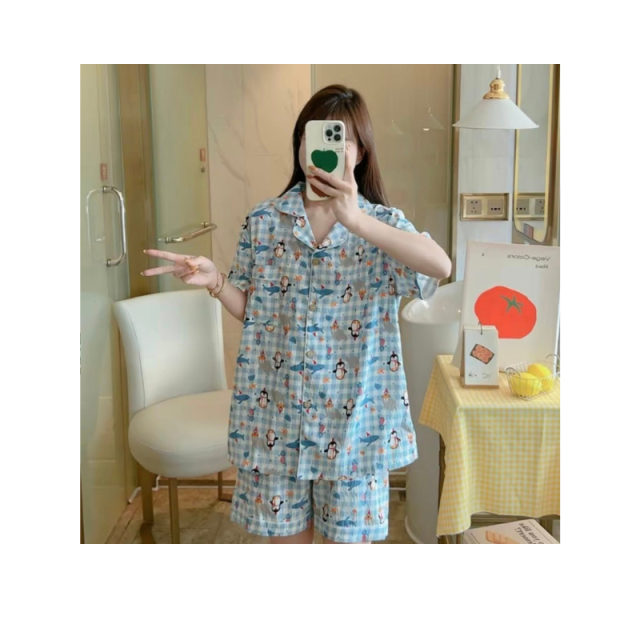 ชุดนอน ผ้าฝ้ายแท้ ระบายอากาศได้ดี สวมใส่สบาย ขาสั้น