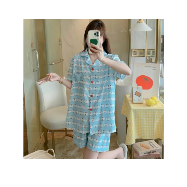 ชุดนอน ผ้าฝ้ายแท้ ระบายอากาศได้ดี สวมใส่สบาย  แบบขาสั้น