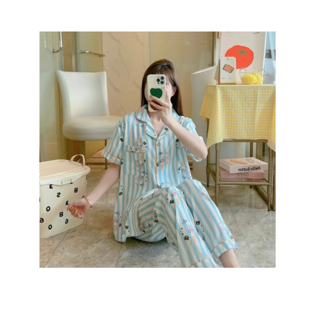 ชุดนอน ผ้าฝ้ายแท้ ระบายอากาศได้ดี สวมใส่สบาย  แบบขายาว