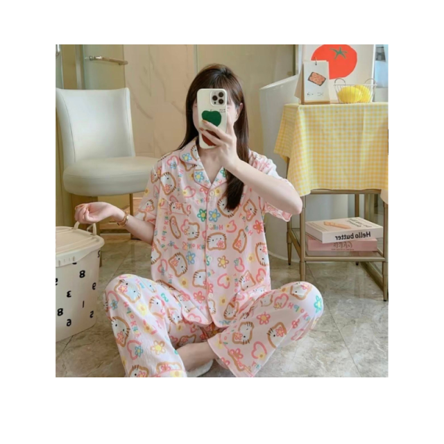 ชุดนอน ผ้าฝ้ายแท้ ระบายอากาศได้ดี สวมใส่สบาย  แบบขายาว