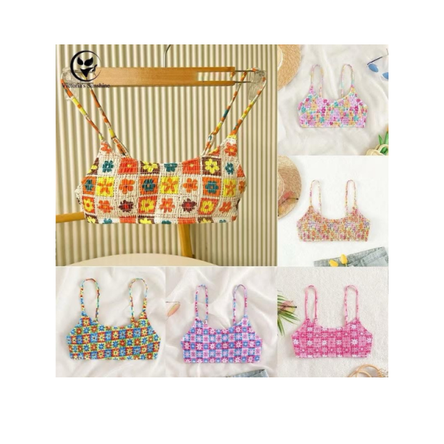 บิกินี่ด้านบน bikini ลาย ดอกไม้ สีต่างๆ ความยืดหยุ่นที่ดีและเนื้อผ้าที่สบาย