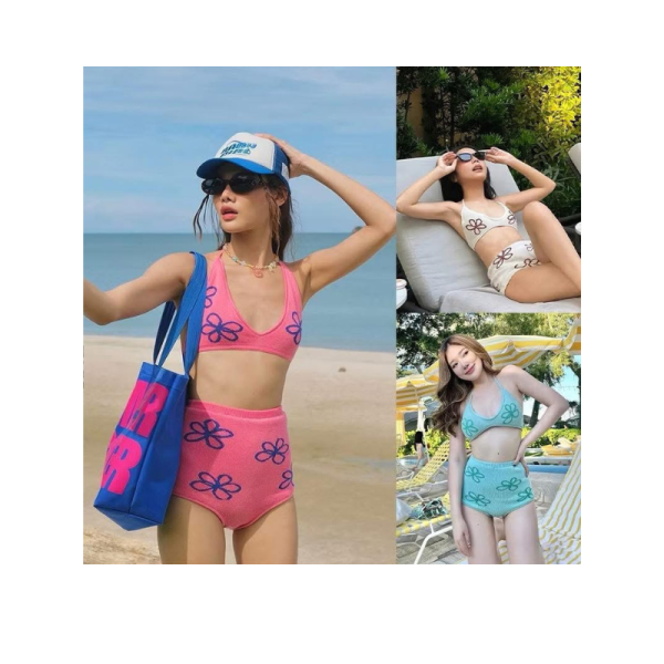 ชุดว่ายน้ำเอวสูง ทูพีช ลายดอก