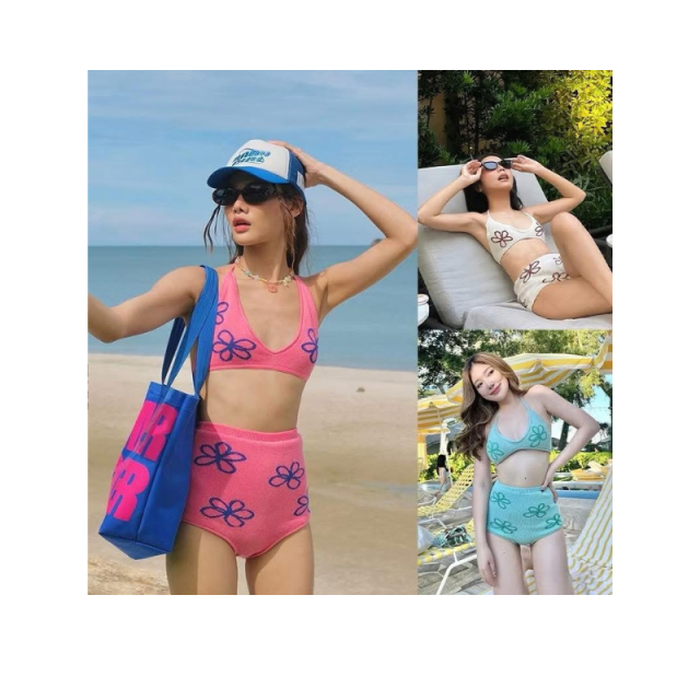 ชุดว่ายน้ำเอวสูง ทูพีช ลายดอก